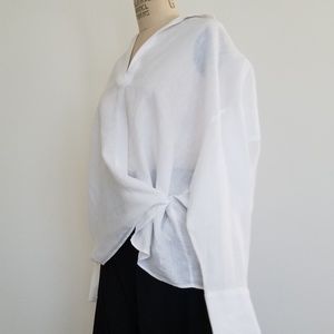 ZARA 100% Linen Oversized Blouse With Side Button